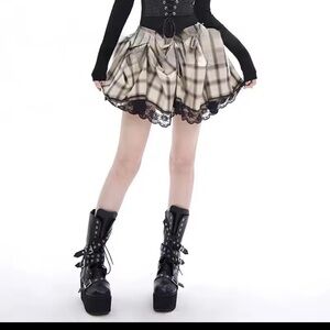 Plaid Lace Trim Skirt